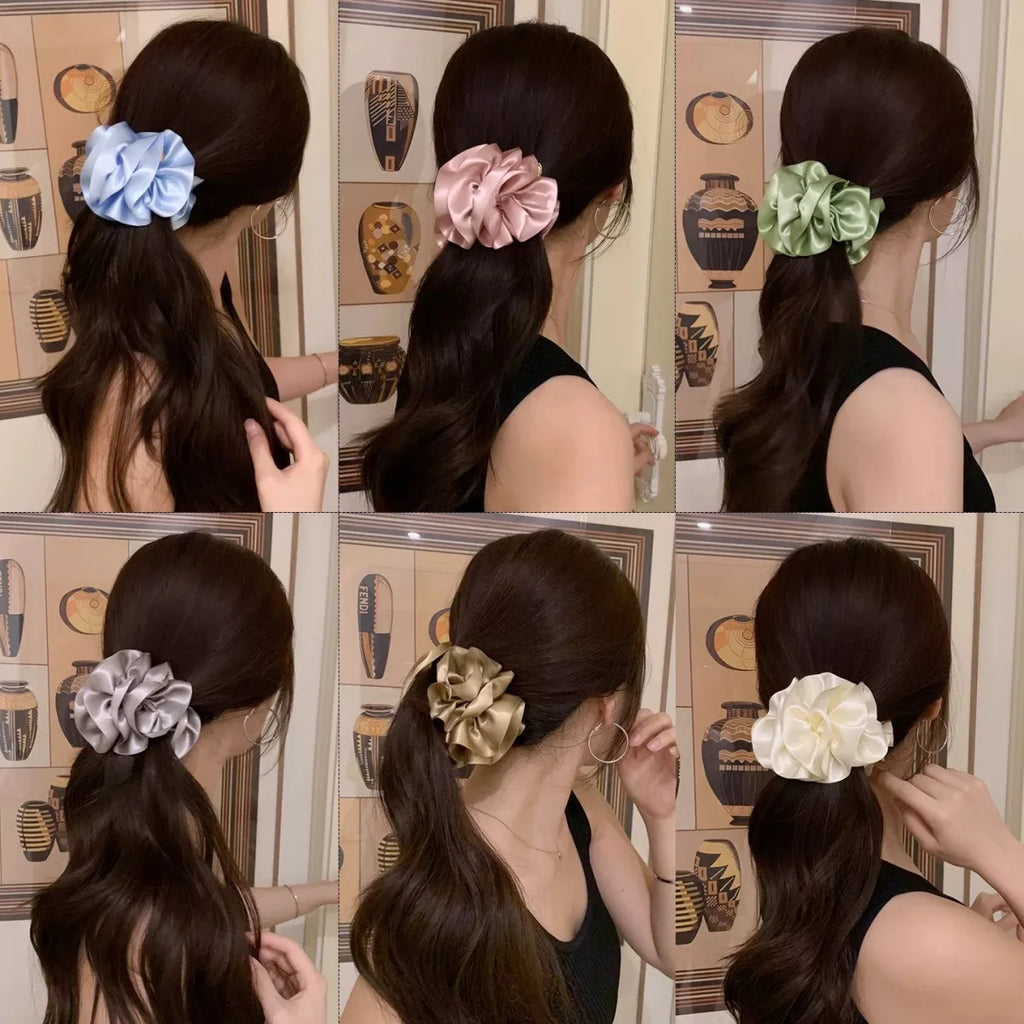 Korean Satin Flower Banana Clip Fashion Elegant Ponytail Clip for Women Girls Back Head Ponytail Hairpin Female Hair Accessories Quake