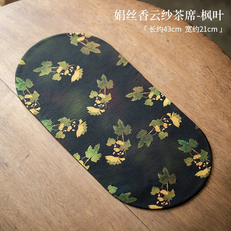 Double-sided Silk Fragrant Cloud Yarn Tea Mat Chinese Style Tea Table Heat Insulation Waterproof Mat Chinese Zen Dry Foam Mat Quake Tea Mat - Maple Leaf