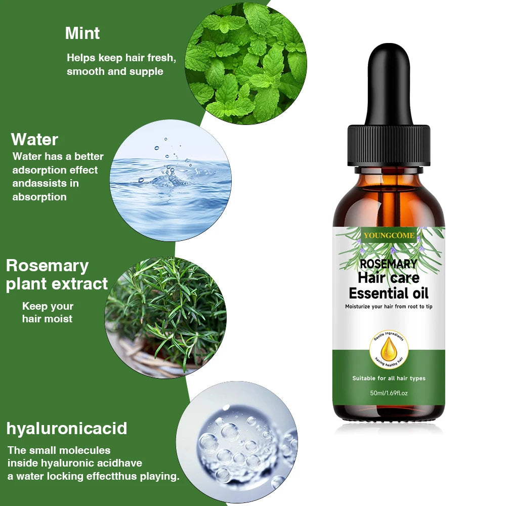 YOUNGCOME Rosemary hair care essential oil,Nourishes Repairs Improves Frizz Prevents Hair Loss Thinning Damaged Hair Care Quake