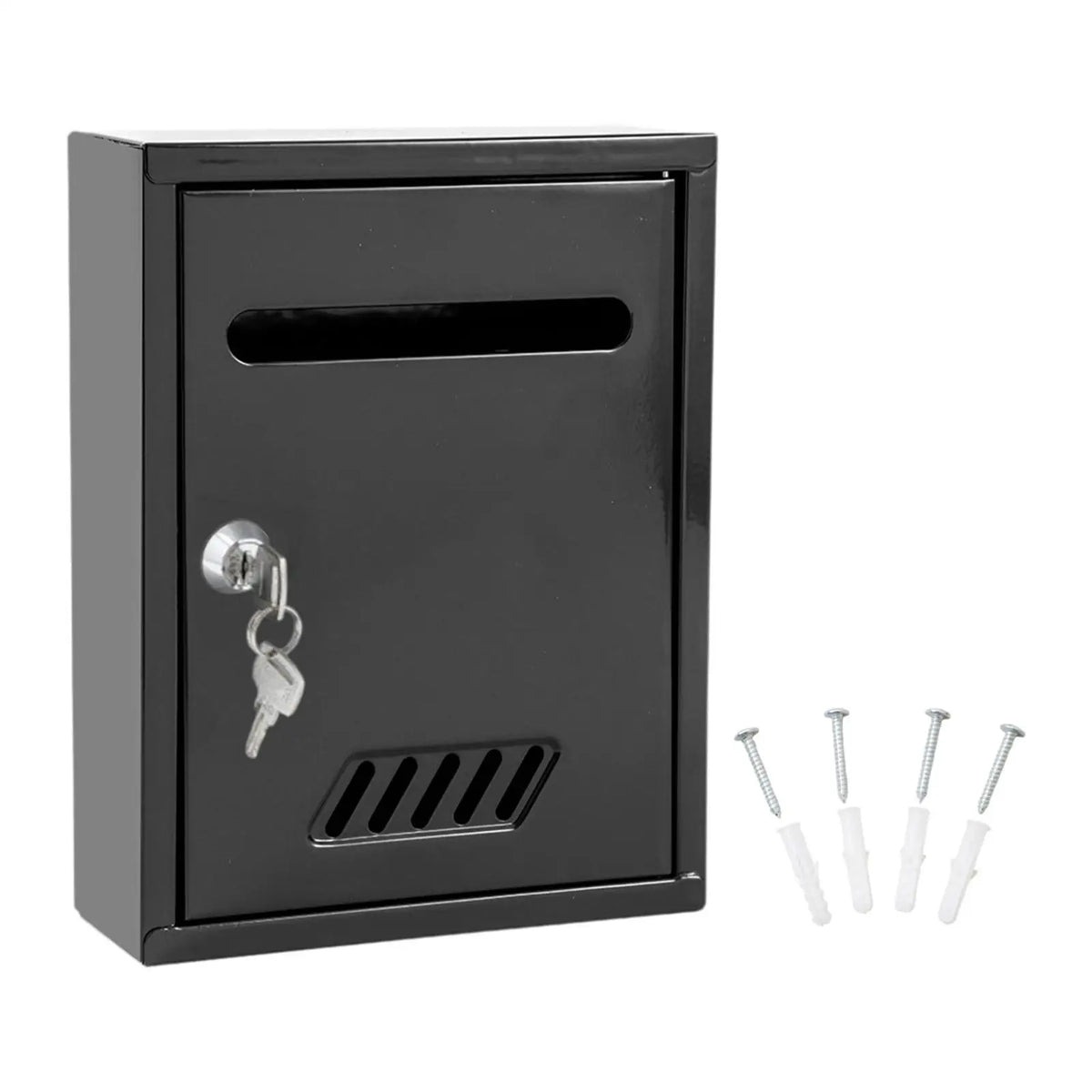 Wall Mounted Mailbox Windproof with 2 Keys Letterbox Decorative Locking Mail Box for Home Decoration Gate House External Office Quake Black