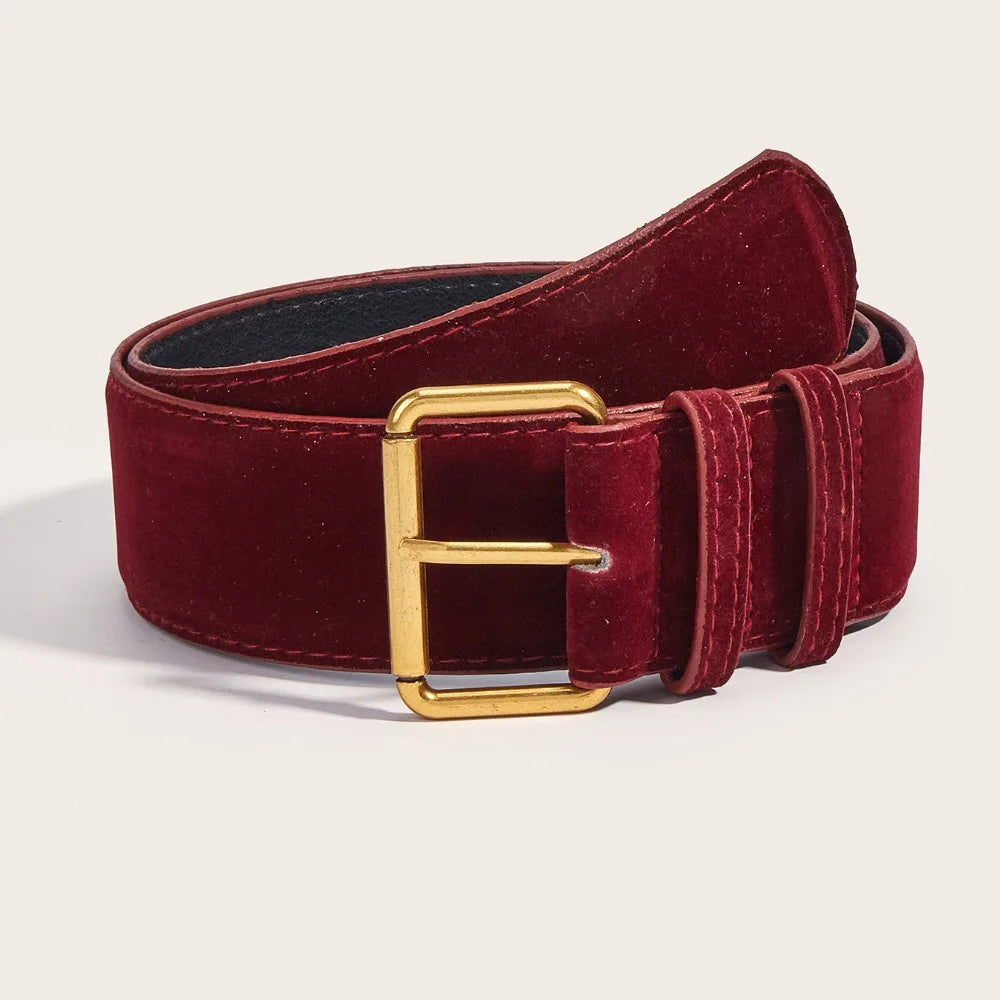 Women Fashion Luxury Design Suede Leather Wide Belt Trendy Casual Business Waist Strap Versatile Trouser Dress Belts Gifts Quake Red 112cm