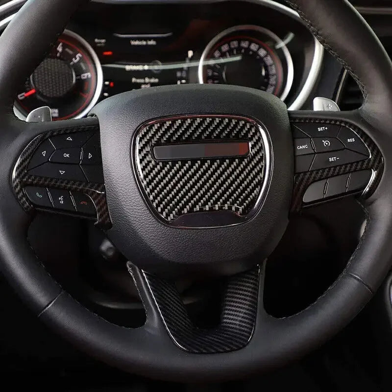 For Dodge Challenger Charger 2015-2021 Carbon Fiber Style ABS Interior Steering Wheel Trim Cover Button Frame Sticker Decoration Quake