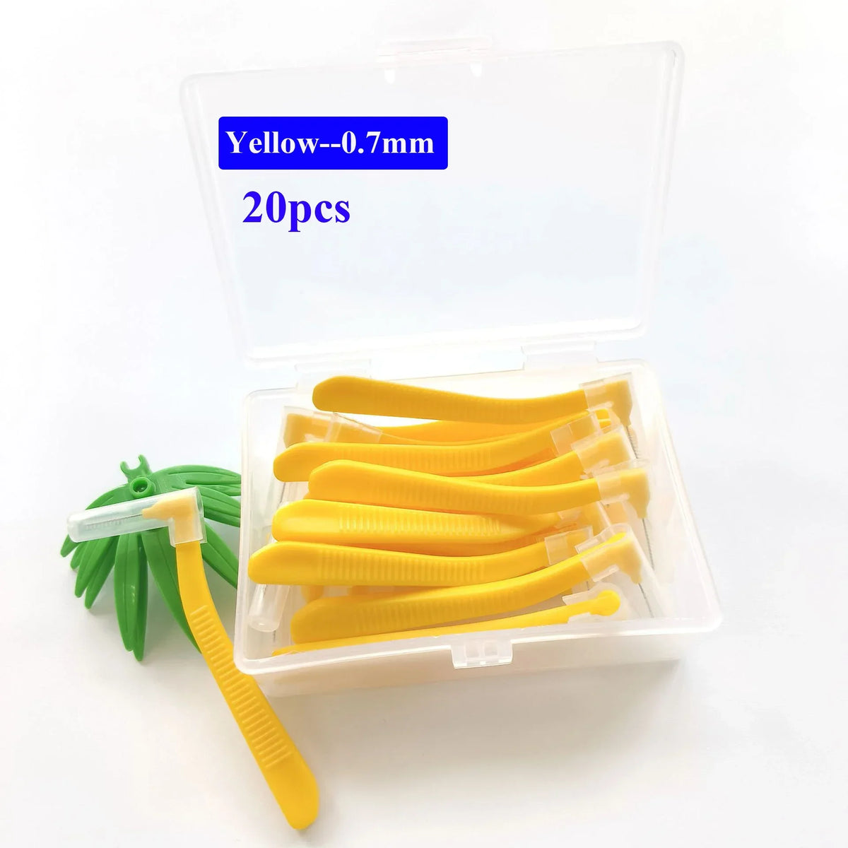 vvocci 20pcs I-Shape Interdental Brushes 0.6-1.2mm, Orthodontic Dental Flosser Tool for Braces Cleaning, Oral Hygiene Kit Quake M437 Yellow 0.7mm