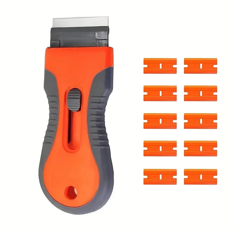 Professional Label Remover Scraper–10/20 blades with telescopic handle. Ideal for removing stickers from any surface efficiently Quake M366 10Plasti orange