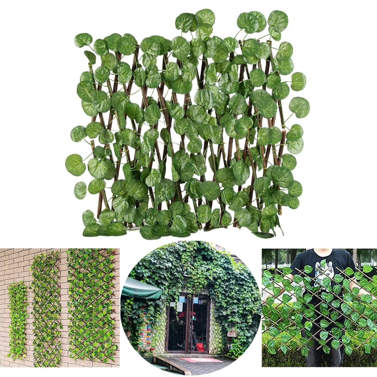 Wooden Expandable Fence Artificial Ivy Leaf Privacy Trellis Outdoor Garden Border for Home Yard Decoration Quake Begonia Leaves