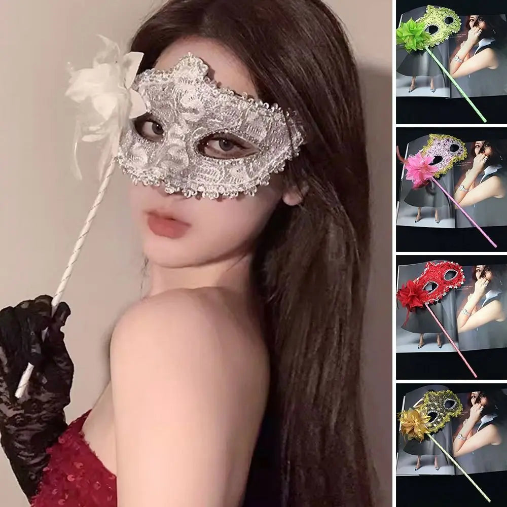 Stick Side Feather Flower Handheld Masquerade Masks Festival Costume Party With Holding Stick Translucent Half Face Mask Feather Quake