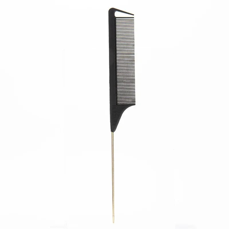 Steel Needle Professional Styling Plastic Heat Resistant Anti-Static Braiding Rat Tail Curved Parting Comb Barber Accessories Quake gd black