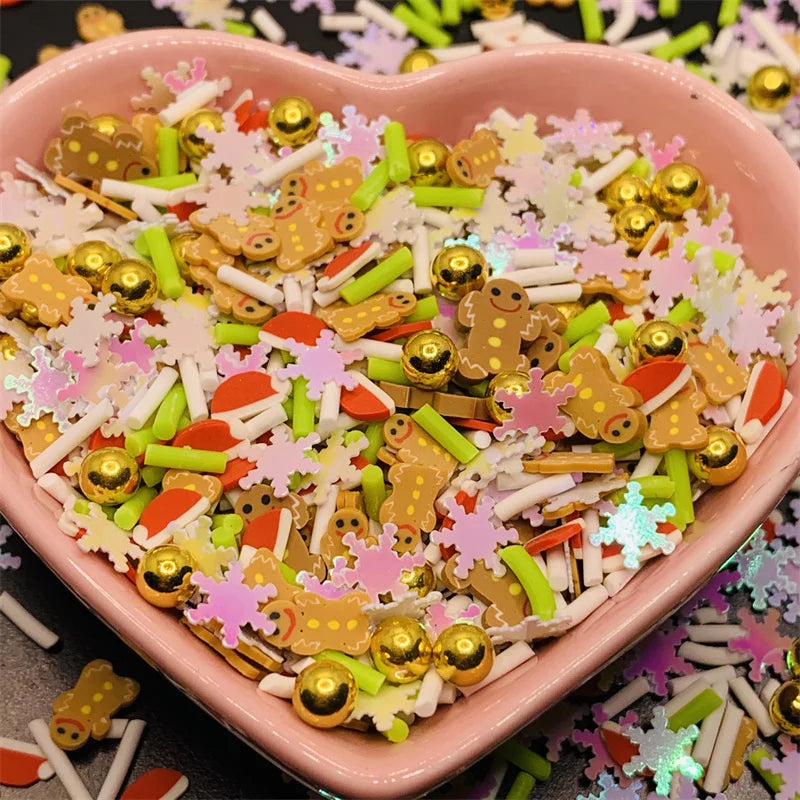 100g/Lot Pink Christmas Themed Snowman Clay Gingerbread Man Slices Mixture Rhinestone Candy Sprinkles for Decoration DIY Crafts Quake 13