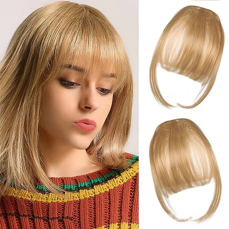 Synthetic Fake Air Bangs Natural Hair Extension Front Fringes Hairpiece Black Brown Clip In Bangs Double Sideburns Hair Styling Quake Style6