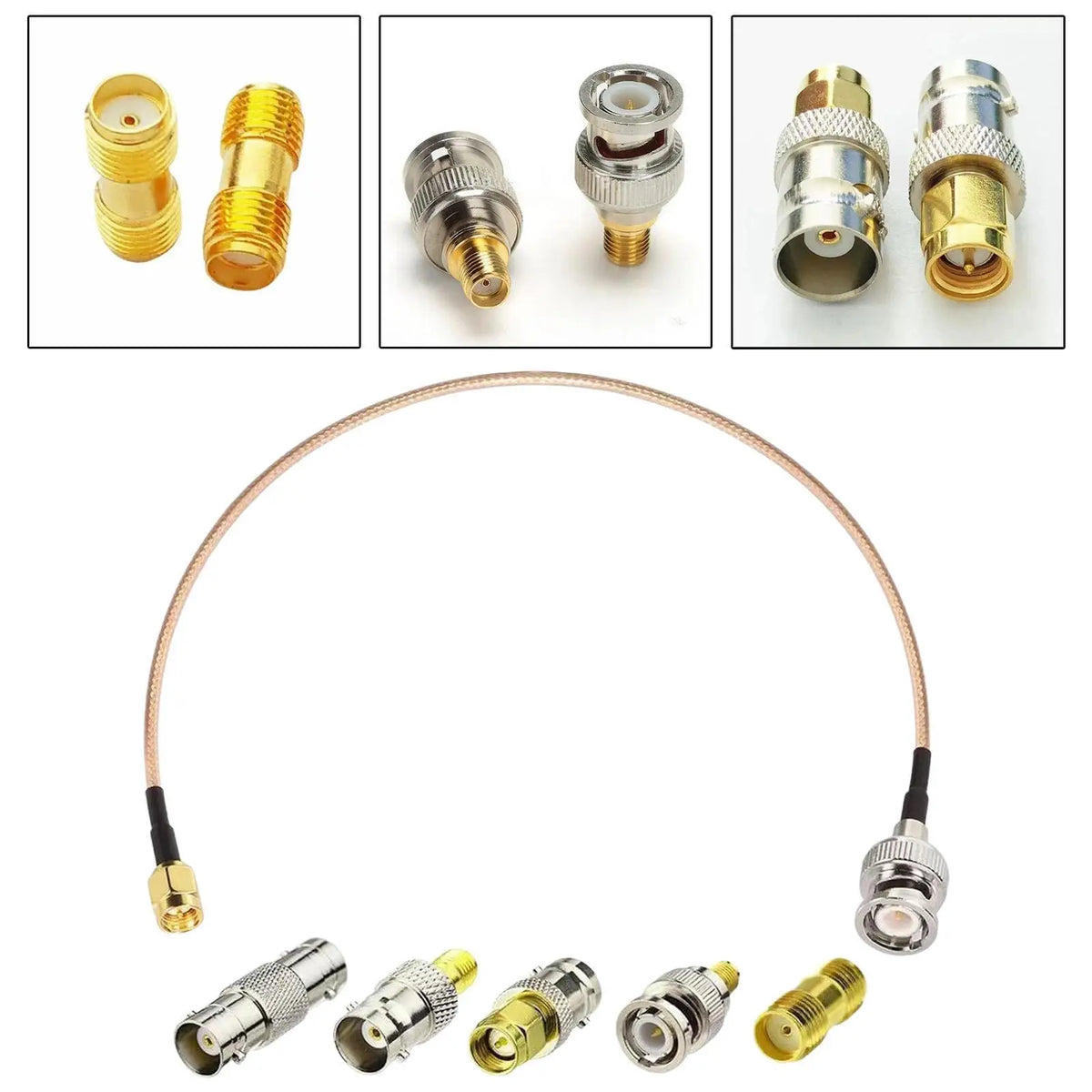 SMA Male to BNC Male Cable Kit Gold Silver Metal RF Coax Extension Connector for LAN External Antenna Quake Default Title