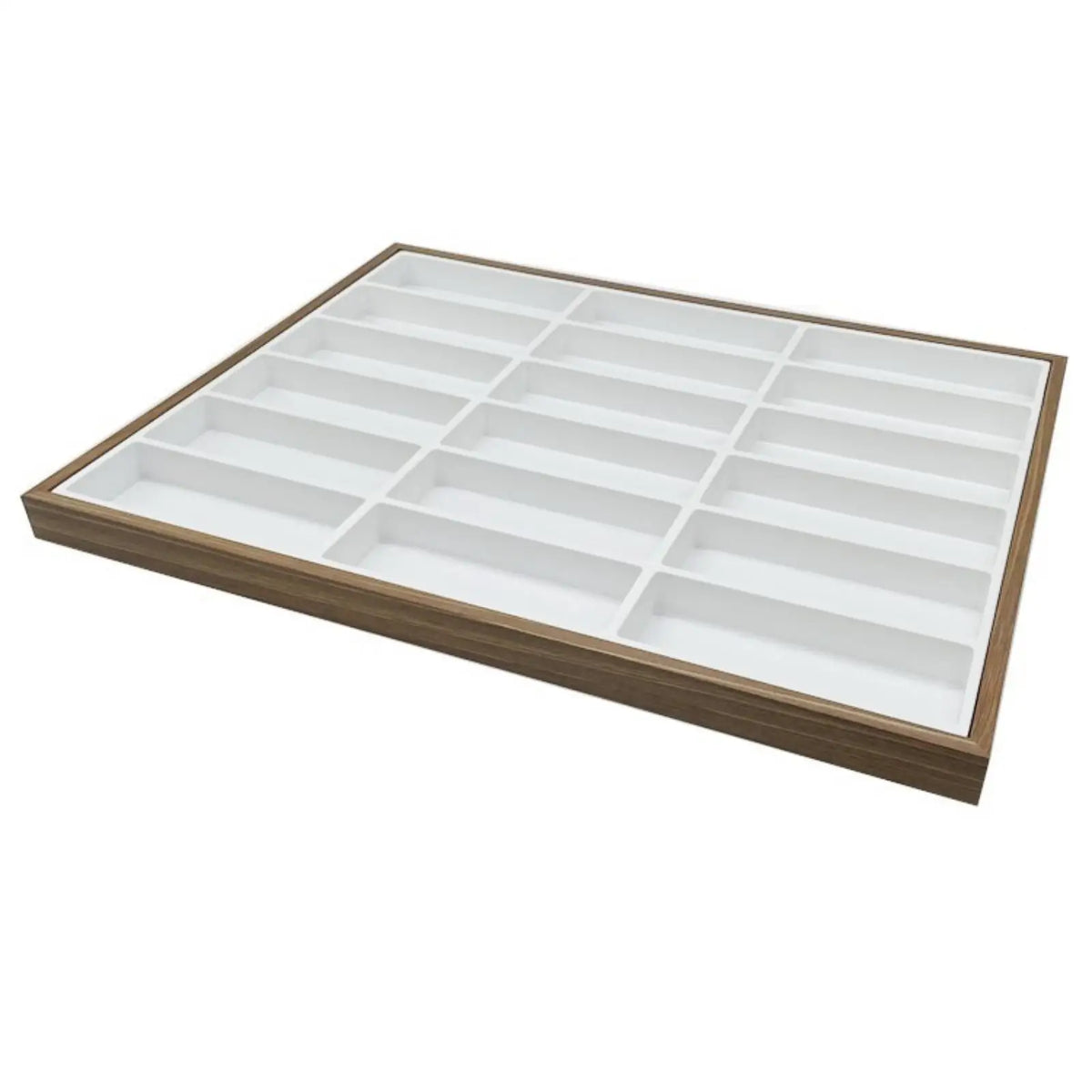 Wooden Sunglasses Display Tray 18 Compartment Felt Bottom Organizer Rack for Eyeglasses Retail Counter Showcase Boutique Storage Quake