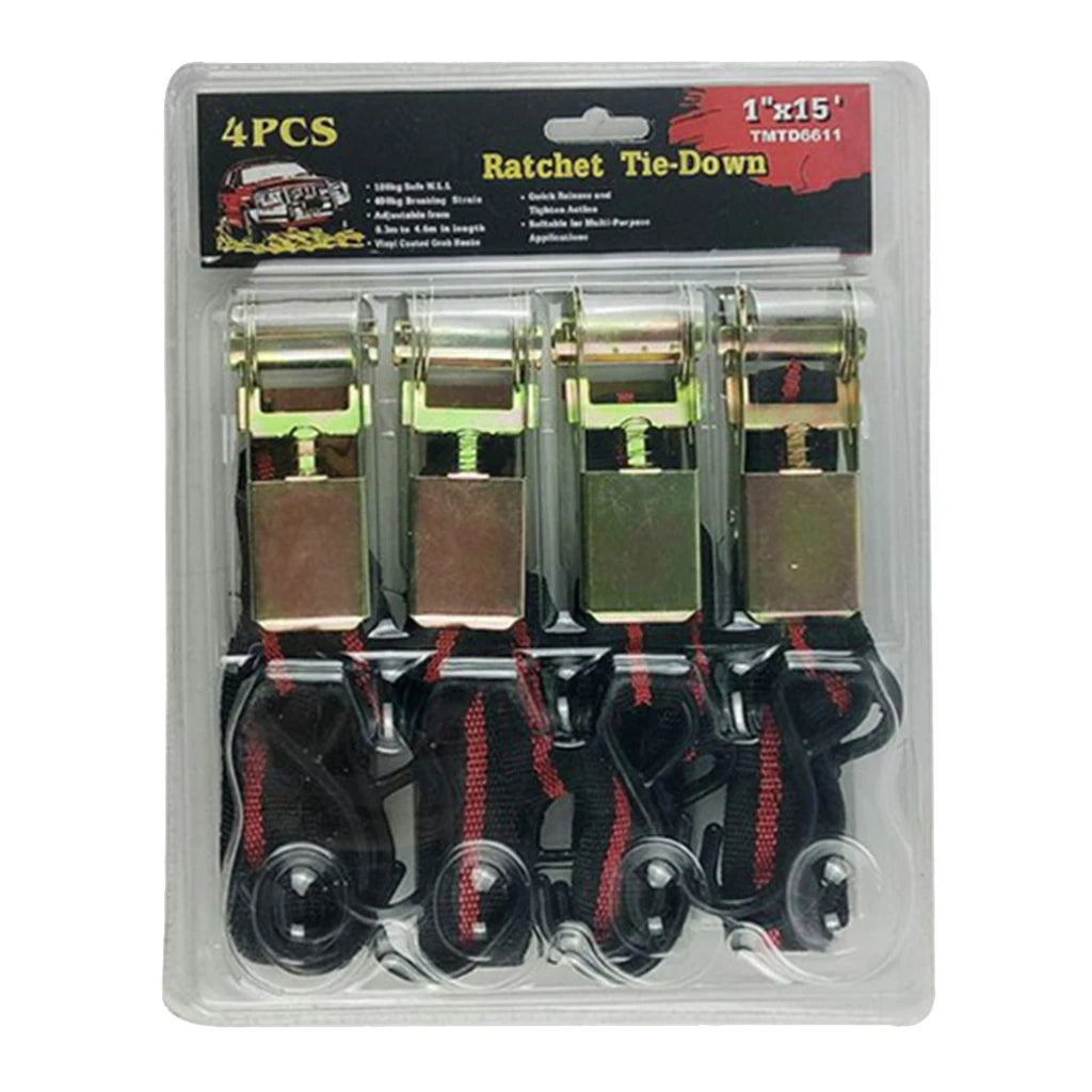 Polyester Tie Down Ratcheting Straps with Quick Lock Buckle Cargo Fixing Strap for Moving Motorcycle ATV Quake Black