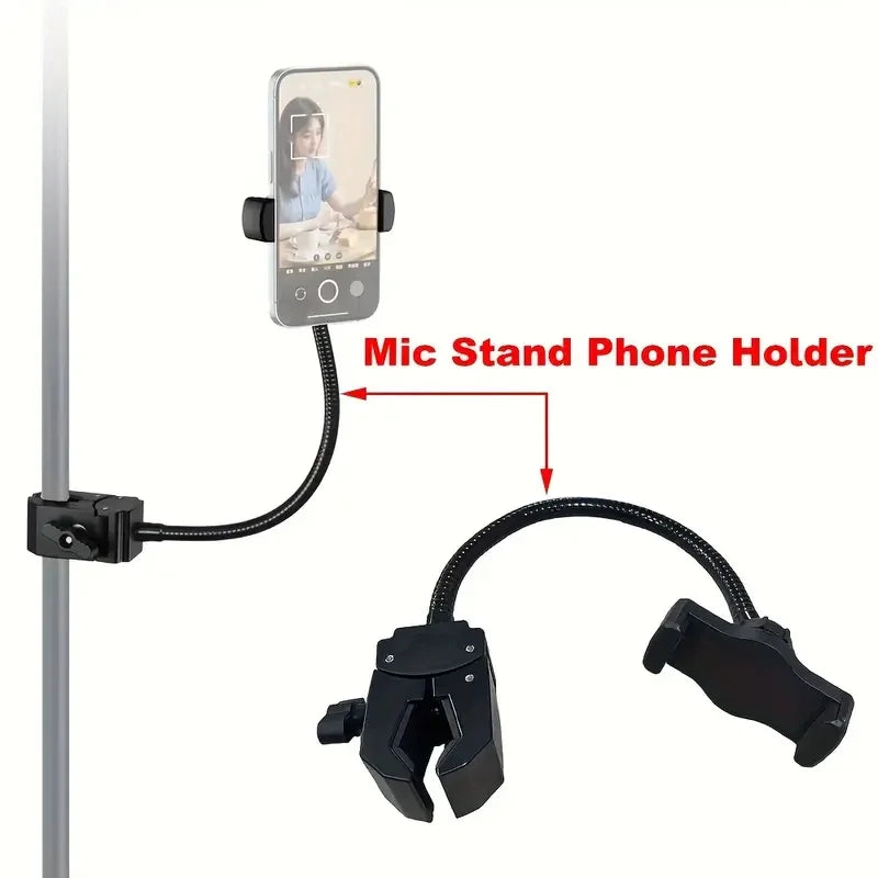 Flexible Adjustable Mic Stand Phone Holder with Gooseneck Clamp for Most Smartphones,Ideal for Recording & Live Streaming Quake