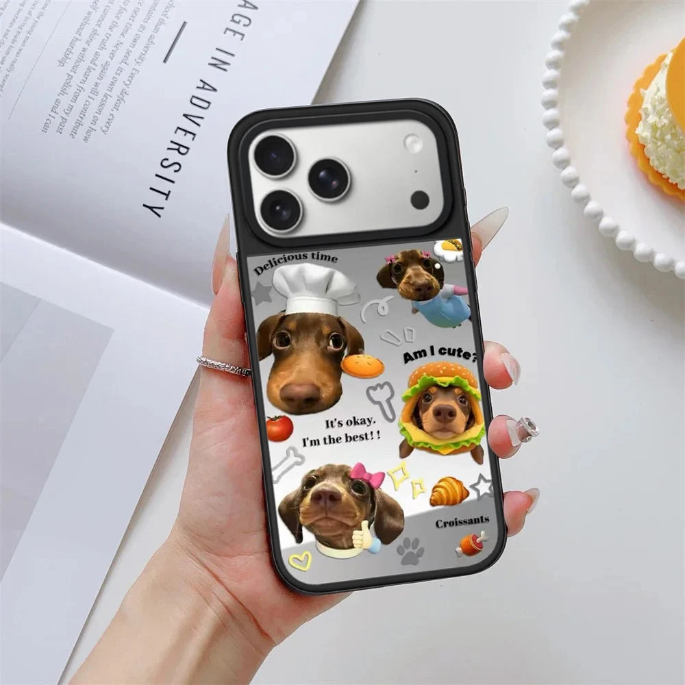 Am I Cute Puppy Mirror Surface Magnetic Phone Case Cover for IPhone 12 13 14 15 16 17 18 Pro Max Case Quake