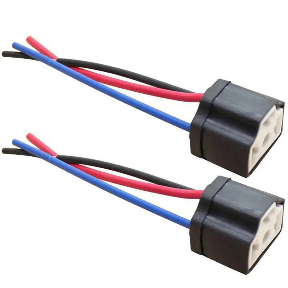 2Pcs H4 9003 Headlights Ceramic Wire Wiring Car Head Light Bulb Lamp Harness 3 Holes Base Socket Quake Black