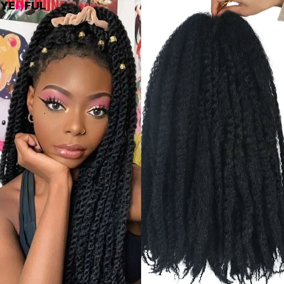 Yeaful 18 Inch Synthetic Marley Twist Braiding Hair Red Black Brown Ginger Bug Blonde #4 Pre Looped Marley Twists Crochet Hair Quake 1B Color 18inches 3Pcs/Lot