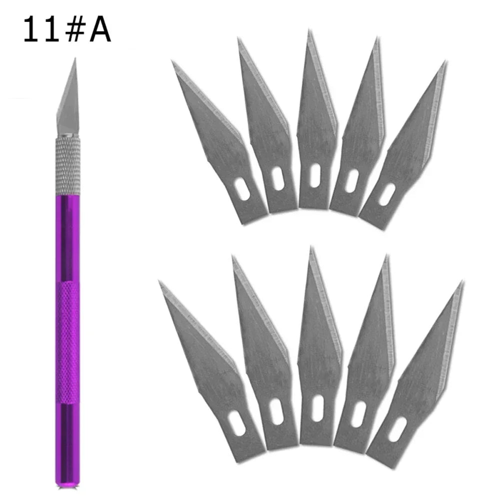 Repair Hand Tools Non-Slip Engraving Metal Knife Kit + 40/10pcs #11 Blades Cutter Craft Knives for Mobile Phone PCB Quake 1set-Purple