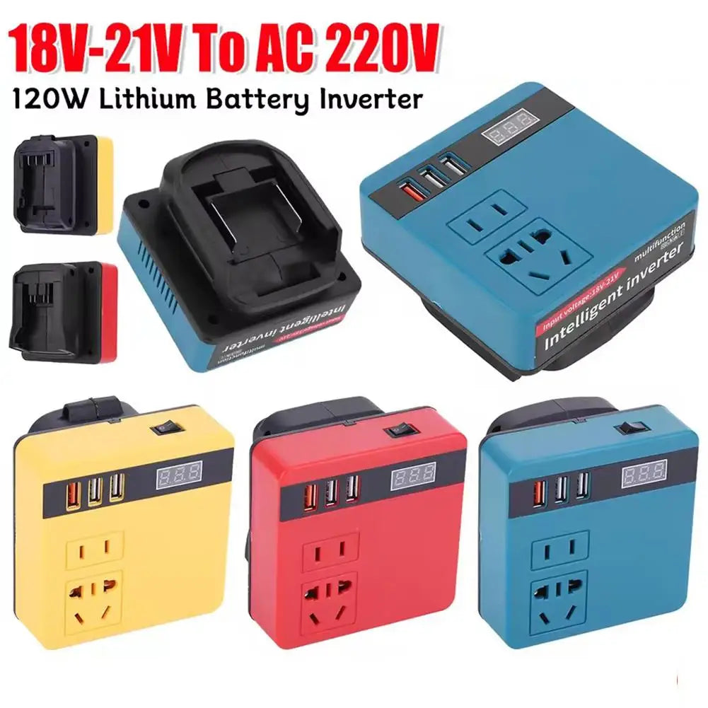 300W Power Inverter DC 18V-21V To AC 220V Lithium Battery Inverter with Dual USB,1 QC 3.0 for DeWalt / Makita / Milwaukee Quake