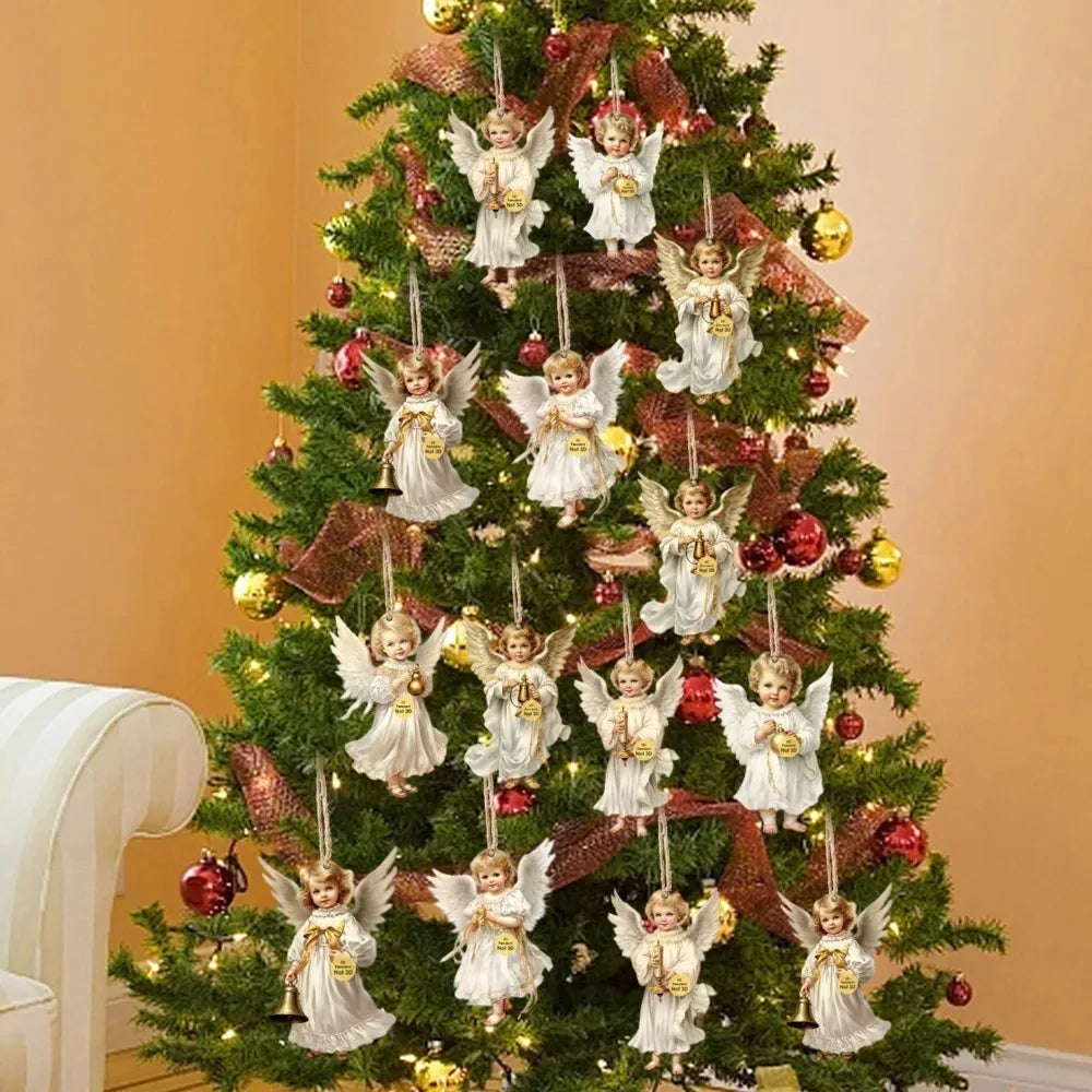 60/12PCS Vintage Angel Wooden Pendants with Rope DIY Christmas Tree Hanging Ornament Christmas Holiday Home Party Decor Supplies Quake