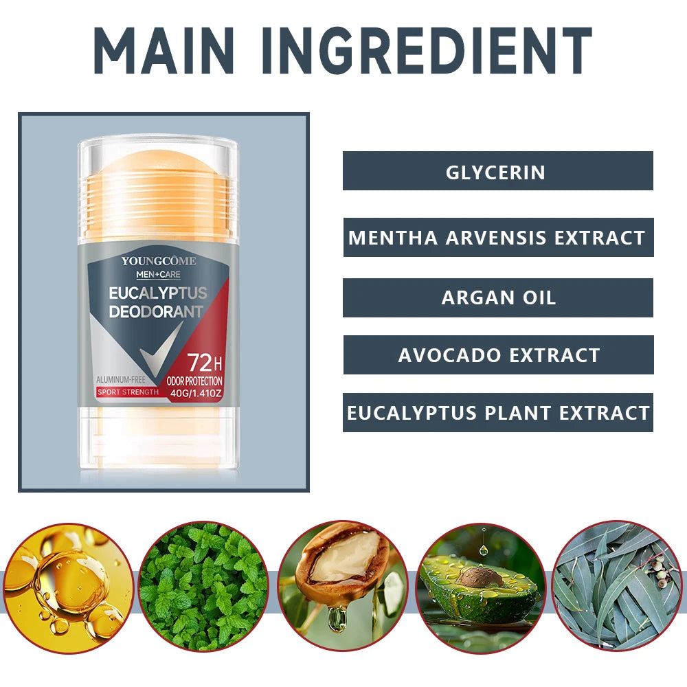Men Eucalypt Deodorant Stick Anti Sweating Keep Drying Lasting Fragrance Remove Armpit Odor Underarm Refresh Sticks Refresh Quake