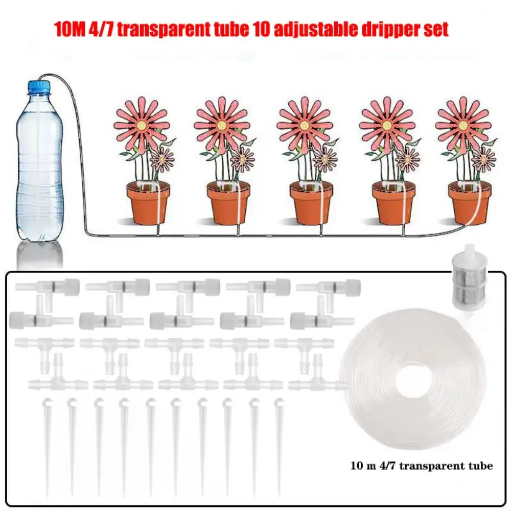 Greenhouse Garden Drip Irrigation Kit Adjustable 10/20/30M Potted Plant Watering Device 4/7mm Hose with Regulating Valve Quake 10m 10 regulator