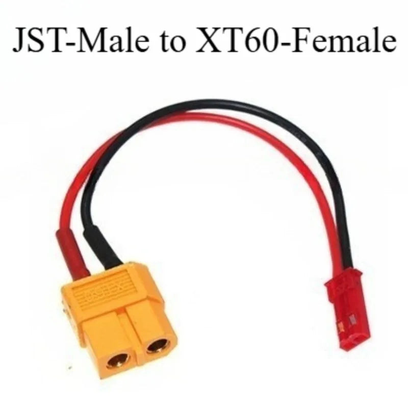 RC Battery Adapter Cable XT60 XT30 T-Plug to JST Male/Female Connector 20AWG Silicone Wire for FPV Drone Airplane Car Parts Quake JST-M to XT60-F 5PCS 60CM