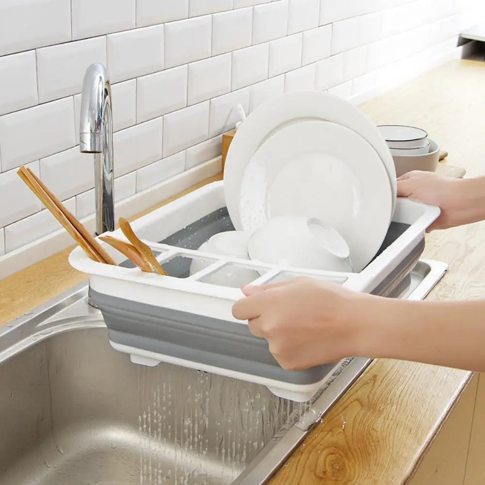 Foldable Dish Rack Kitchen Drain Rack Space Saving Cutlery Storage PP TPR Material Multifunction Sink Organizer Drying Rack Quake