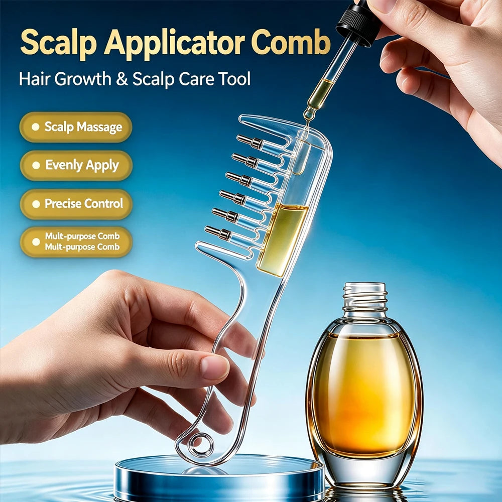 Hair Oil Applicator Scalp Massage Liquid Comb Built-In Liquid Reservoir Rolling Metal Teeth for Hair Growth Home Hair Care Tool Quake