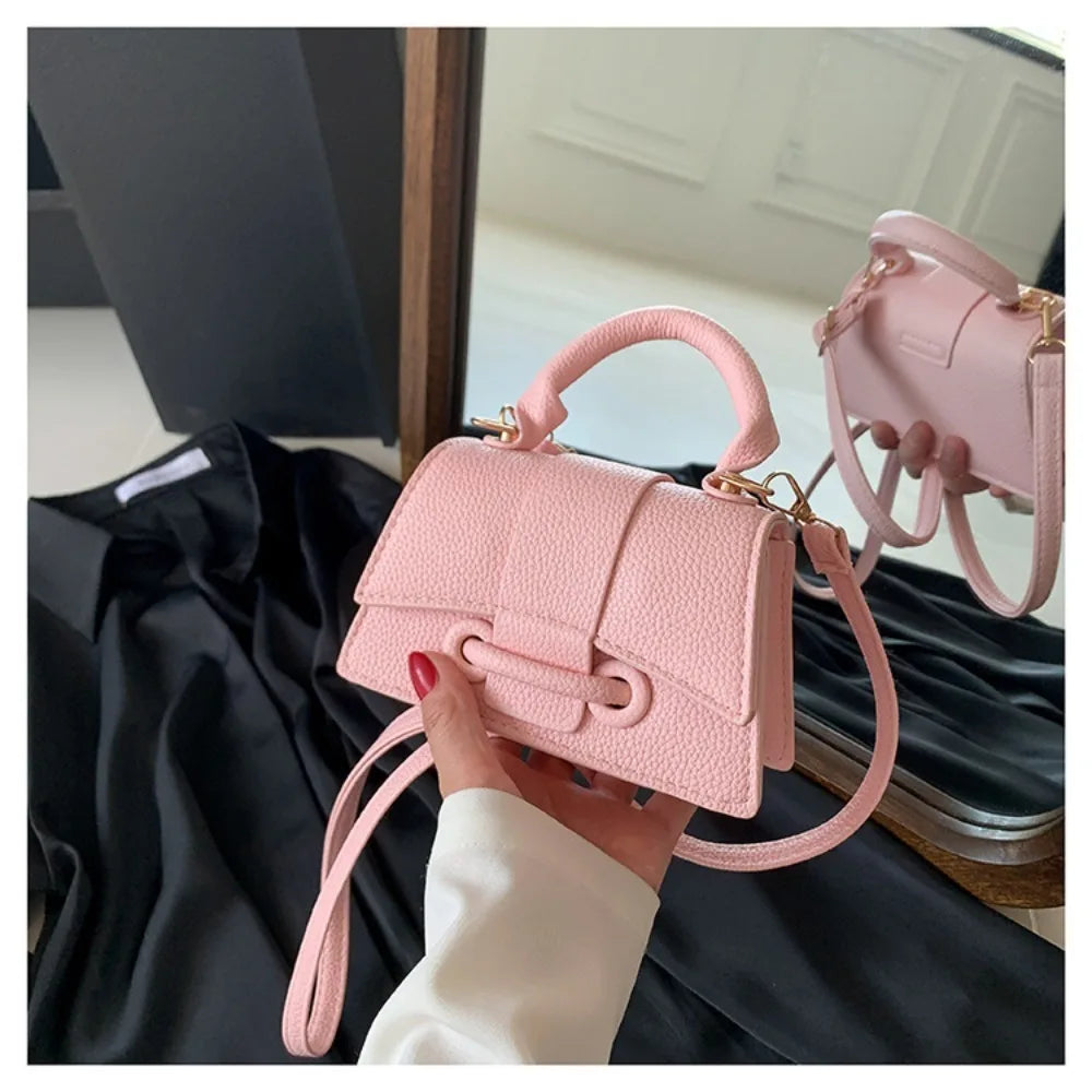 High Quality PU PU Leather Bag Solid Color Buckle Square Bag Shoulder Crossbody Bag Quake Pink