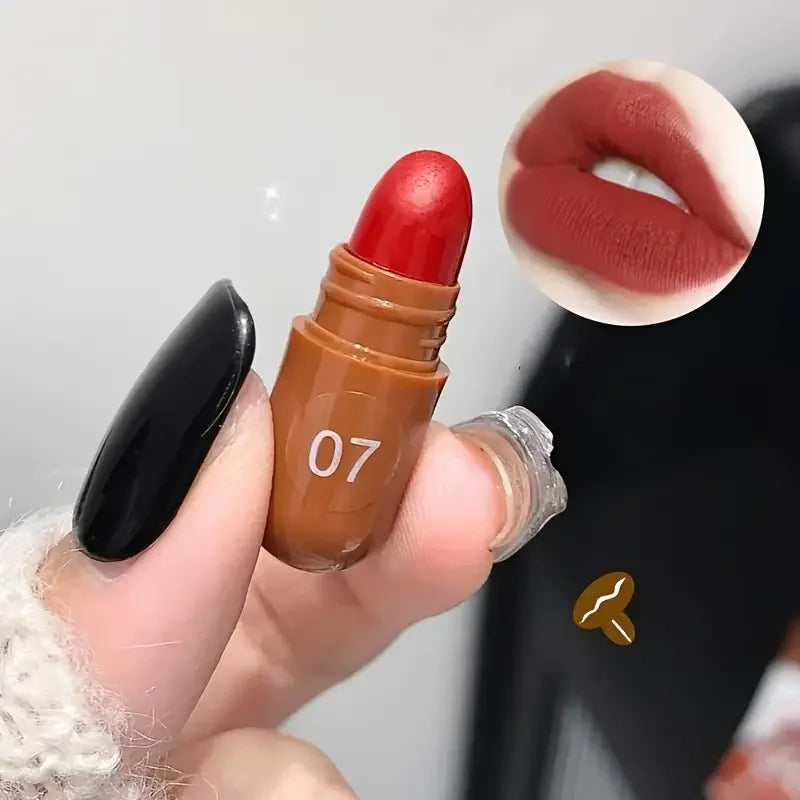 10Pcs Chocolate Mini Lipstick Set,Long-Lasting Matte Velvet Lipstick,Creamy Texture,Non-sticky Cup Design for all Skin Types Quake