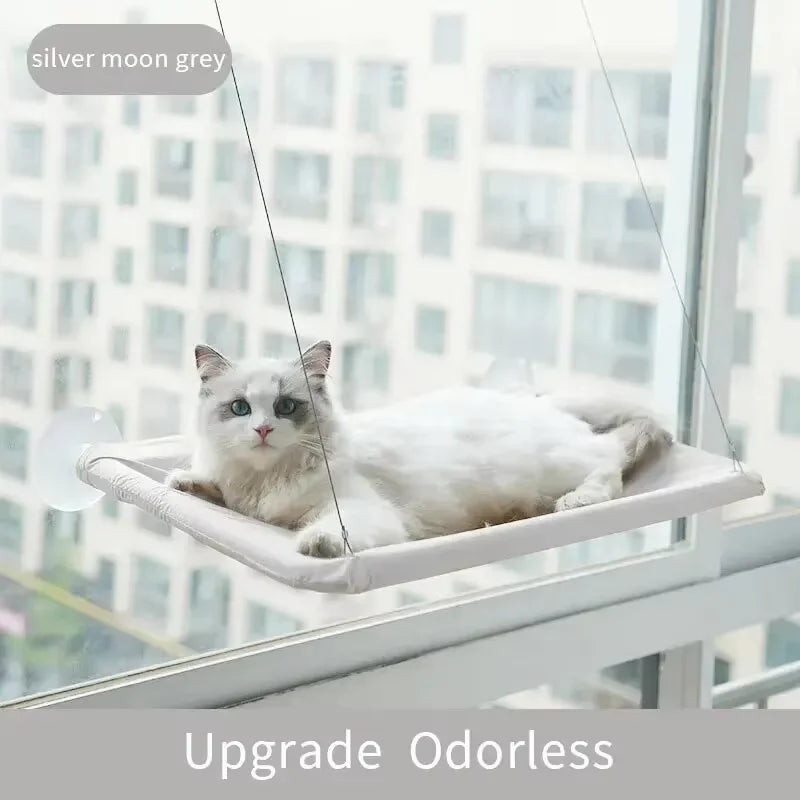 Ultra-Soft Cat Window Hammock Bed - Cozy Cloud-Like Perch for Feline Naptime - Securely Mounted, Perfect Space-Saving Quake Grey 13.78inx21.65in