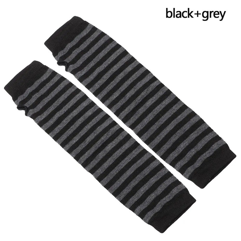 Striped Cotton Long Sleeve Fingerless Long Gloves Handschoenen Wristband Arm Warmer Elbow Mittens Quake black-grey