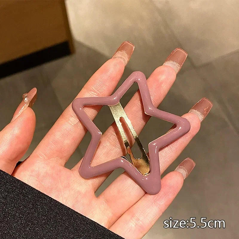 Colorful Y2K Star Hair Clips Women Girls Pentagram Clouds Metal Snap Clip Hairpins Barrettes Hair Grip Jewelry Bobby Hair Pins Quake khaki