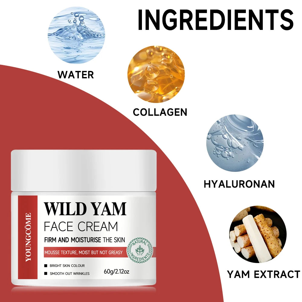 YOUNGCOME Anti-aging Wild Yam Cream with Yam Extract Suitable for All Skin Types Soothing and Moisturizing Skin Care for Women Quake