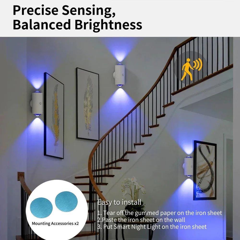 1PC Smart RGB Gradient Night Light Magnetic Motion Sensor Rechargeable Wall Lamp for Bedroom Bathroom Closet Garden Home Decor Quake