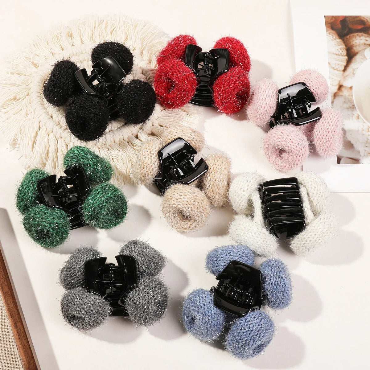 Autumn Winter Solid Color Wool Knitted Hair Claw Korean Fashion Sweet Ponytail Clip Handmade Female Hair Clip Hair Accessories Quake