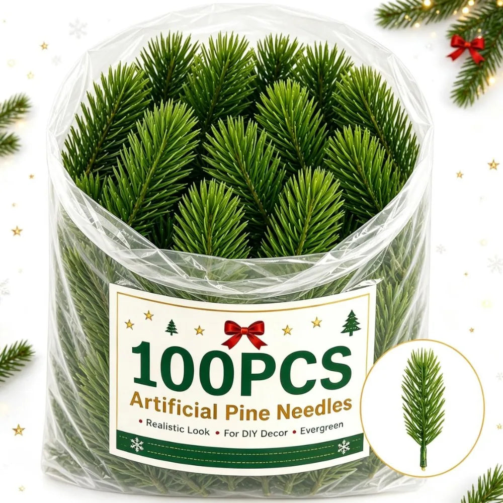 Christmas Artificial Pine Needle Fake Green Plants Xmas Tree Decoration Wreath Bouquet Pine Needle Ornaments Festive Party Decor Quake