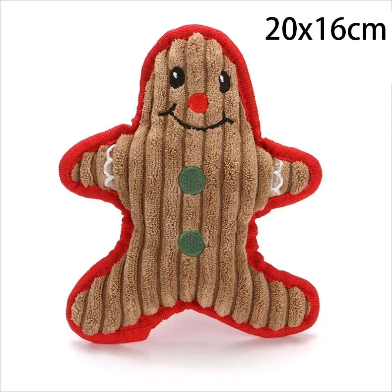 Christmas Dog Chewing Plush Toy - Santa Elk Gingerbread Man Donut Cartoon Series, Squeak Noise Pet Toy Suitable for Dogs and Cat Quake Gingerbread man B157 XS