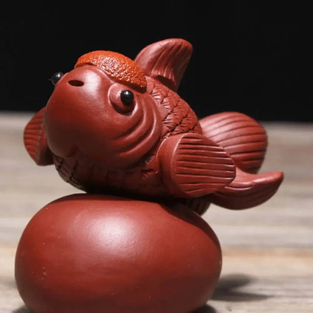 Zisha Tea Pet Goldfish Ornament Handmade Lucky Head Tea Set Accessories Ceramic Sculpture Quake A