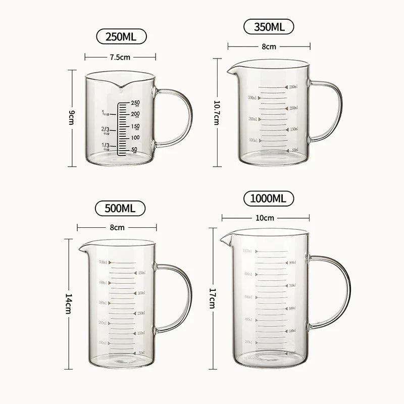 YWDL 250-1000ml Food Grade Glass Measuring Cups Kettle Kitchen Milk Tea with Lid and Handle Laboratory Beaker Measuring Mug Quake