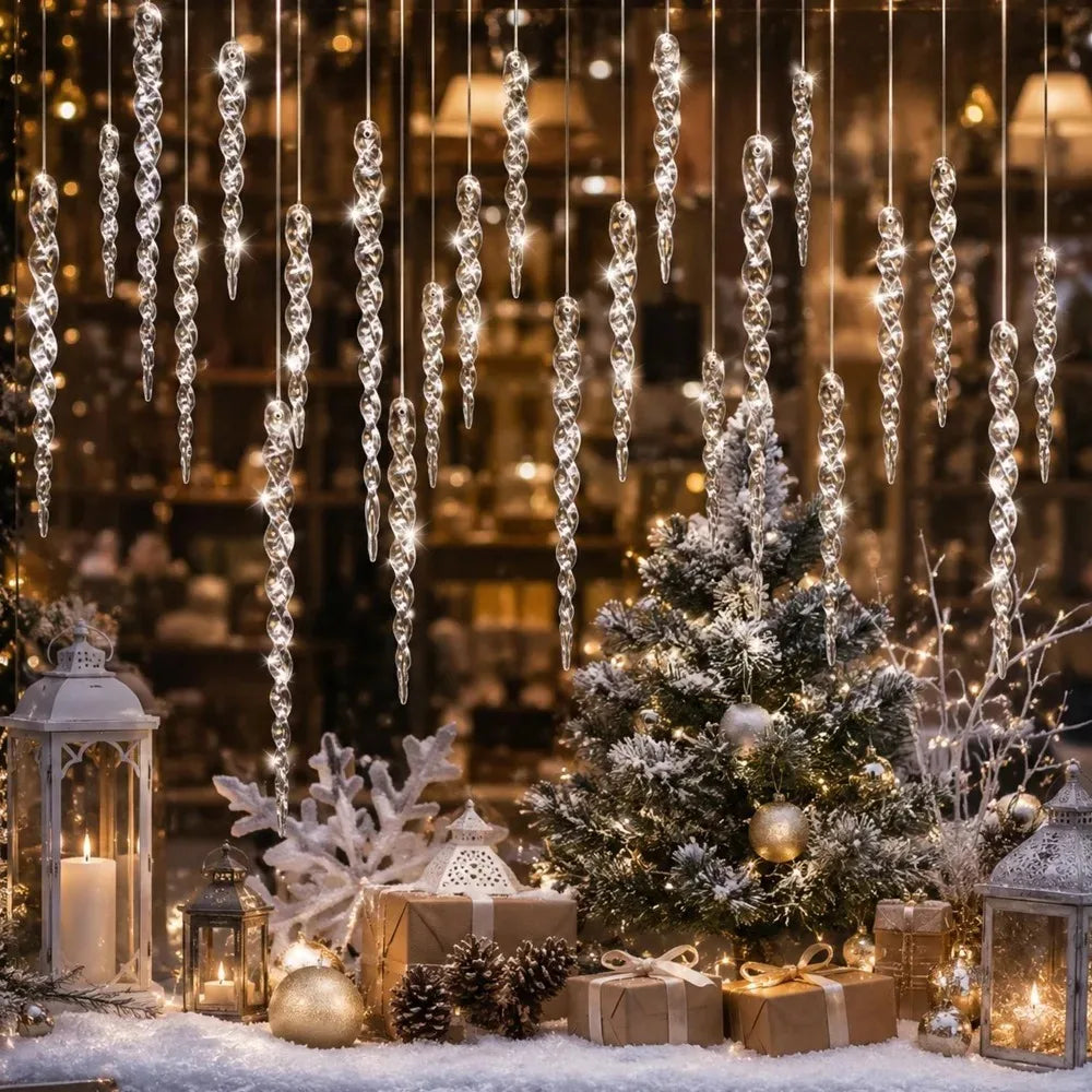 36/12PC Christmas Simulation Icing Bar Ornament Clear Icicles Xmas Tree Pendant Winter Party New Year Christmas Decor 10/13/15cm Quake