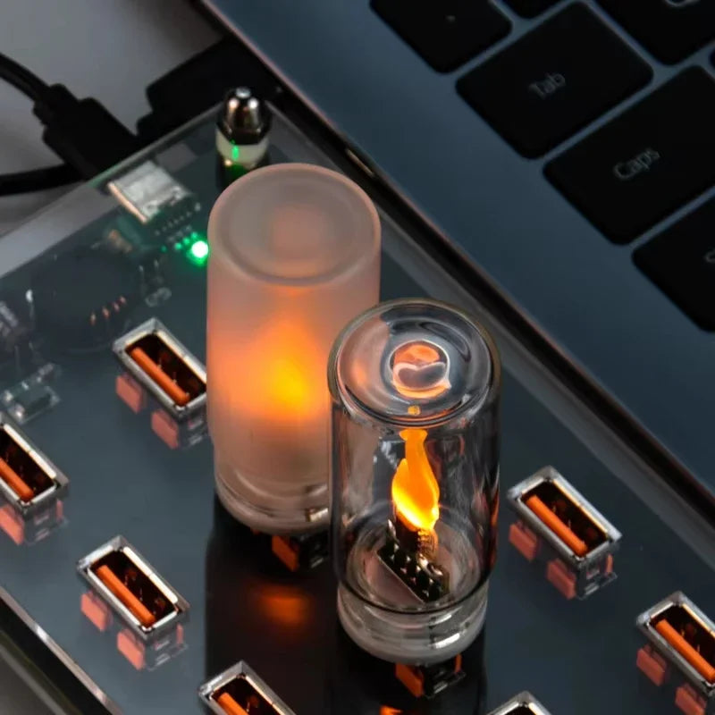 1pc Retro Night Light LED Frosted Clear Glass Candle Light USB Simulated Flame Warm Bulb Lighting for Room Festival Decoration Quake