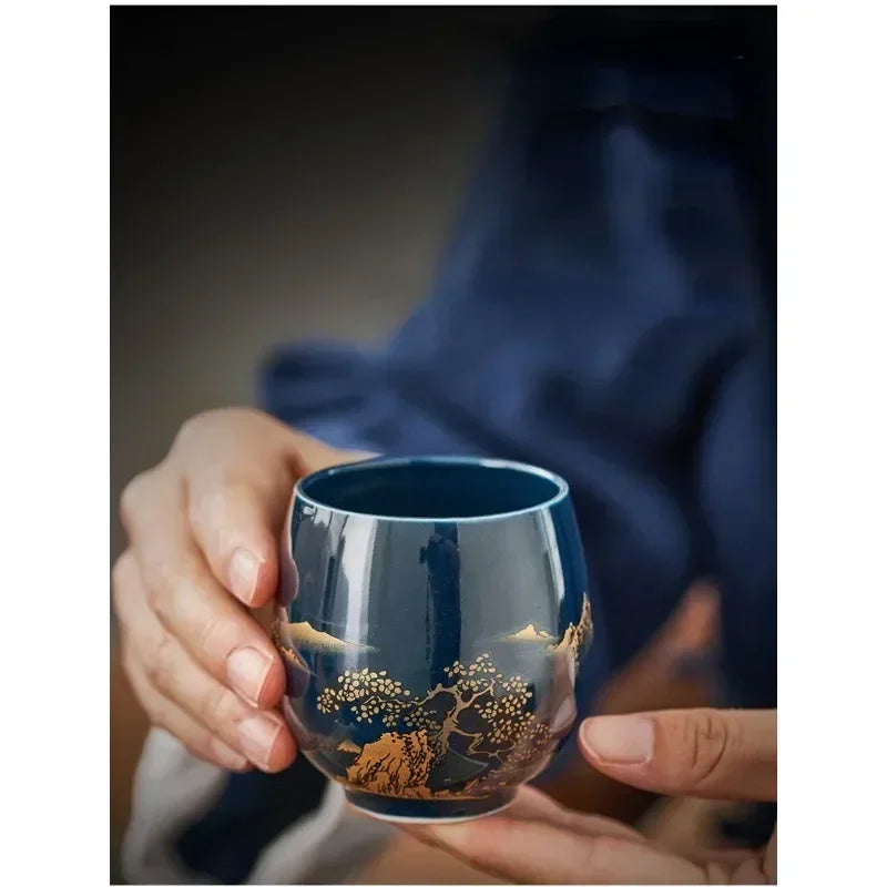 Ceramic Teacup Jilan Japanese-style Simple Master Cup Large Black Glaze Household Kung Fu Tea Set Single Cup Tea Cup Quake