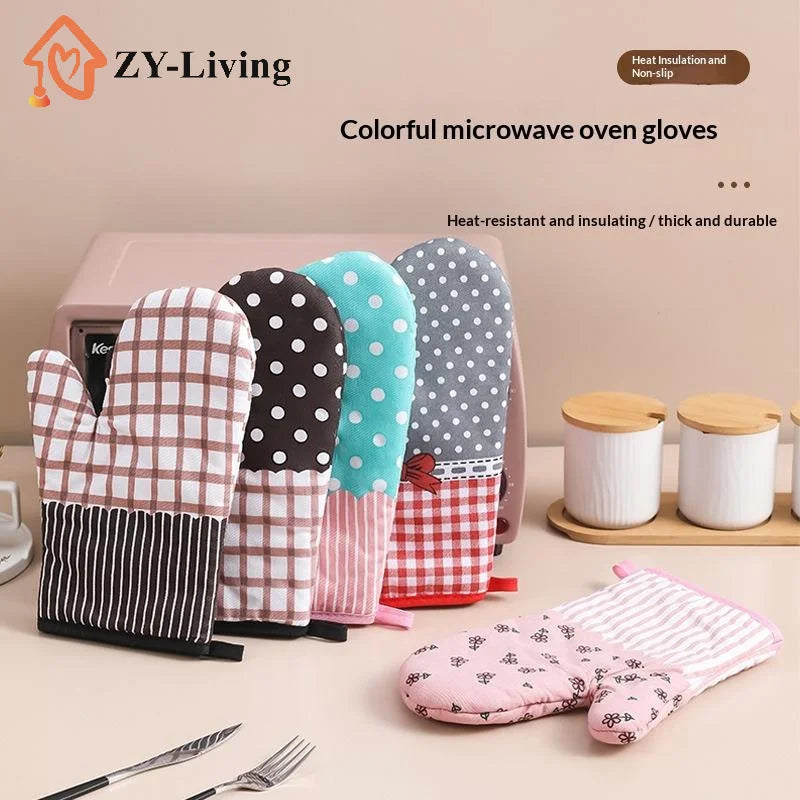 1Pcs Thickened Plaid Microwave Oven Gloves Heat Resistant Anti-scald Insulation Gloves Kitchen Baking Tools Quake