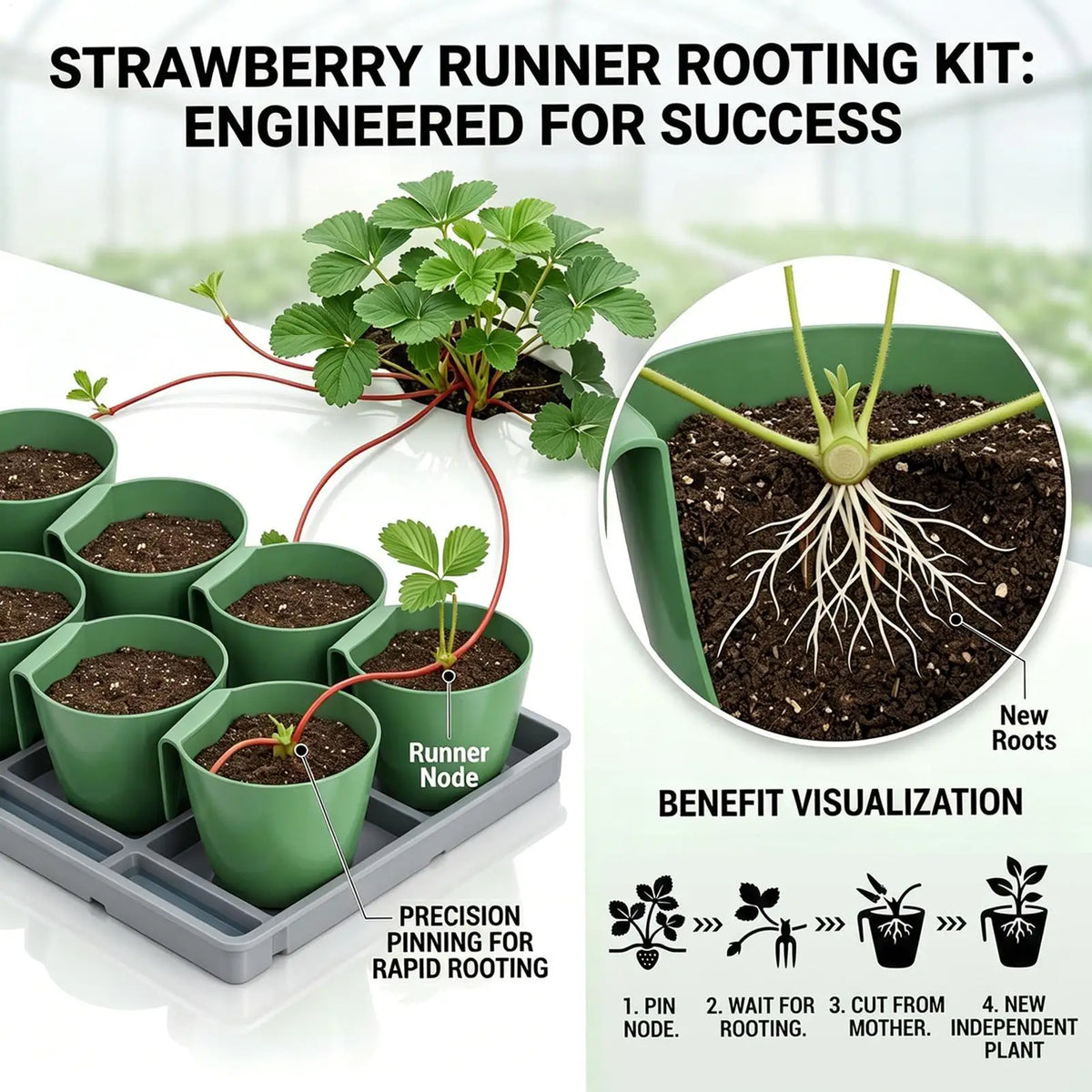 Strawberry Runner Pots with 20 Runner Forks Breathable Reusable 10 Pieces Strawberry Rooting Cup Kit for Home Garden Balcony Quake