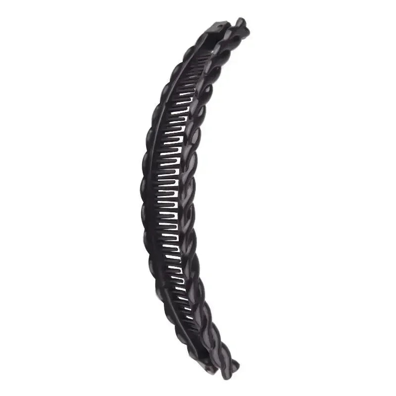 Women Solid Color Banana Hair Clip for Girls Vintage Wave Comb Hairpin Hair Braids Style Tool Fashion Practical Hair Accessories Quake black
