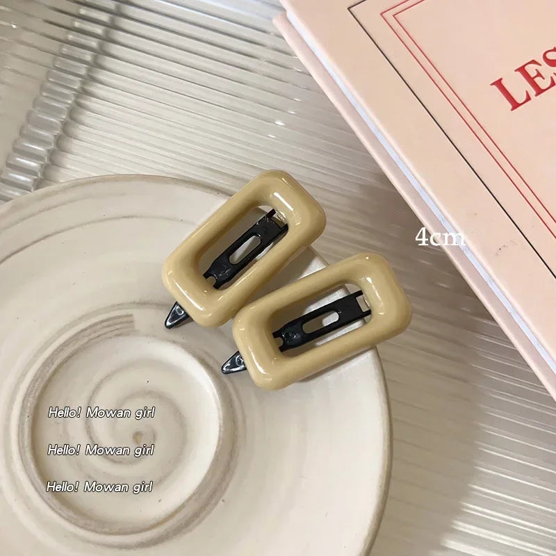 2Pcs Mini BB Hair Clips Small Rectangular Hairpins Simple Style Side Clips Barrettes for Girl Hair Accessories New Headwear Quake White