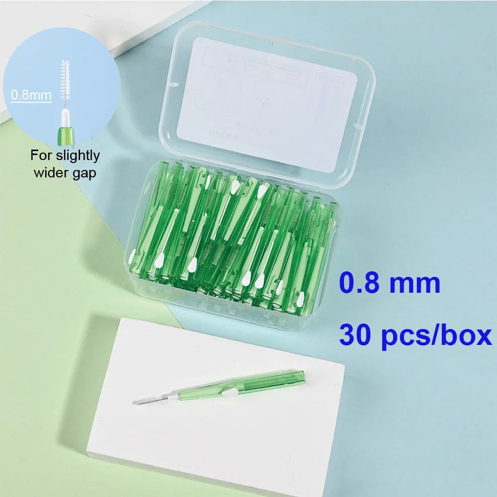 vvocci Orthodontic Interdental Brush 30pcs/Box - Dental Cleaning Tool for Braces & Oral Care Quake M415 30pcs green