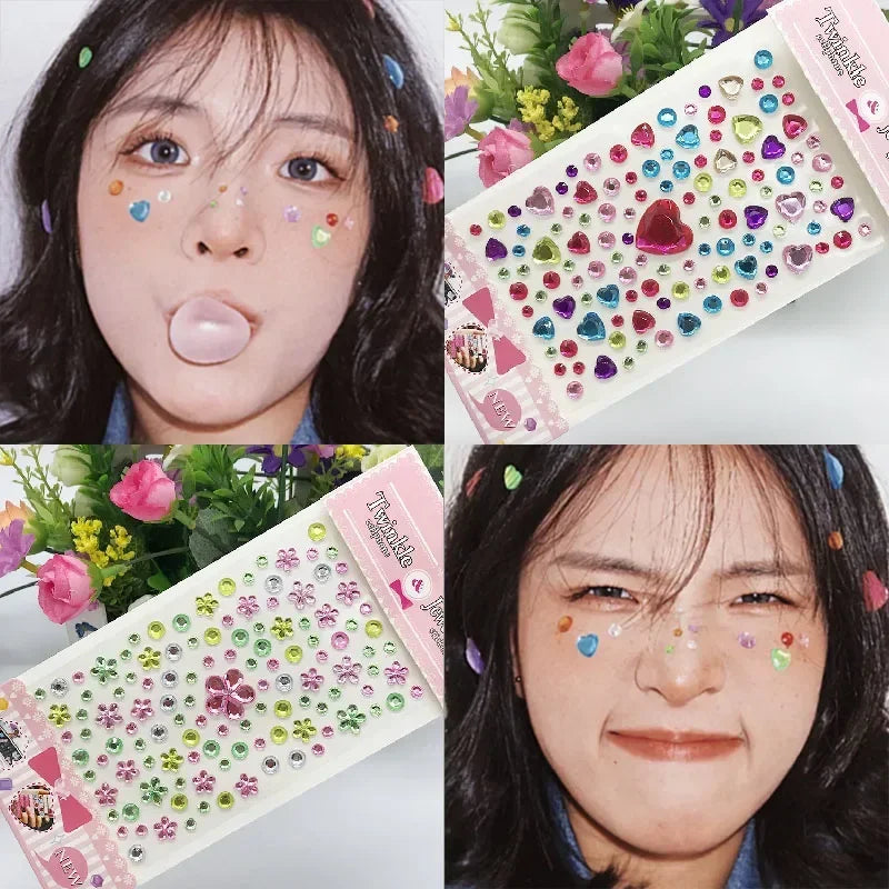 Rhinestone Crystal Face Stickers Diamond Face Makeup DIY Decoration Disposable Acrylic Tattoo Stickers Drill Phone Eyes Sticker Quake