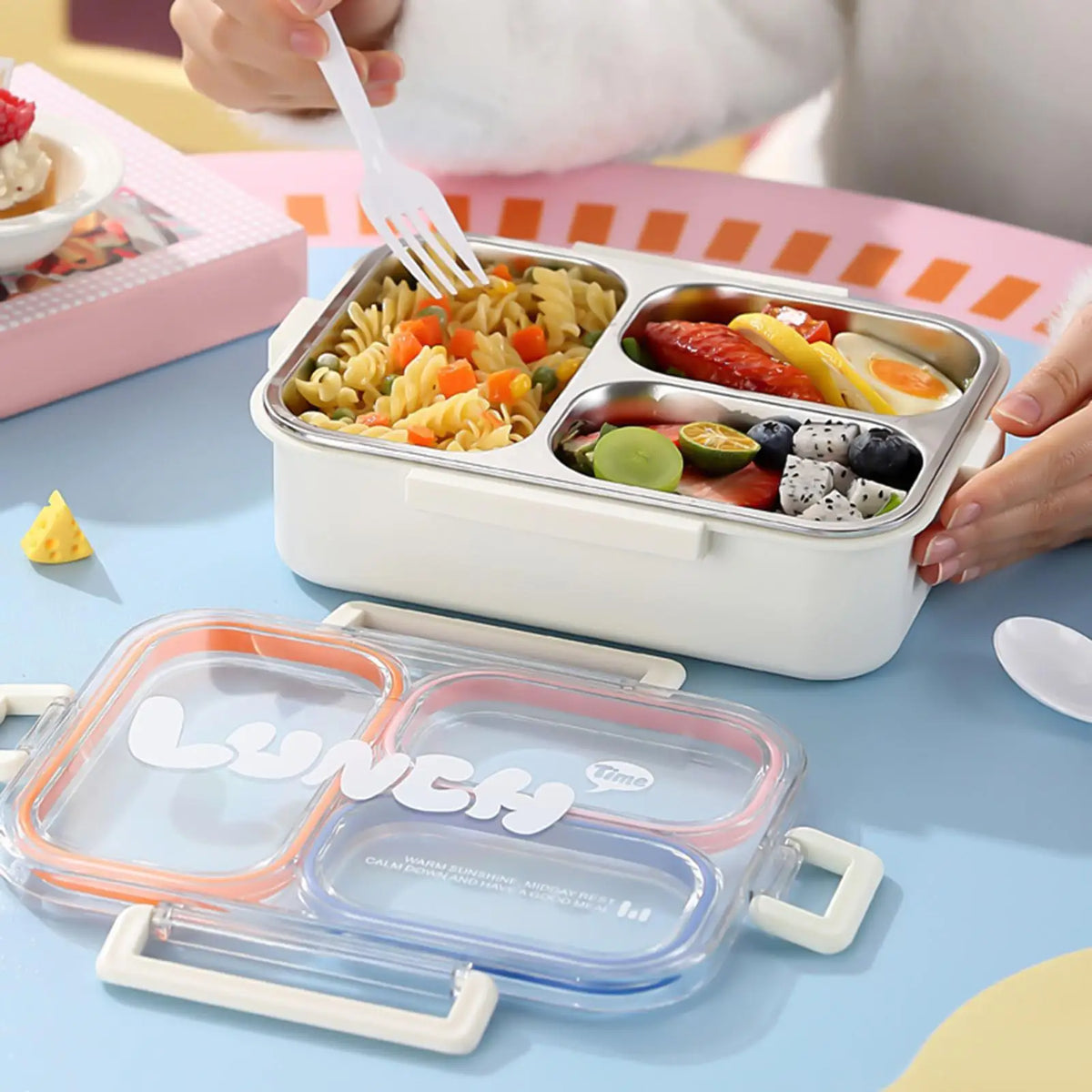 Stainless Steel Lunch Box 3 Compartment Leak Proof with Lid for Adults School Camping Spring Trip Commuting Picnic Fruits Snacks Quake